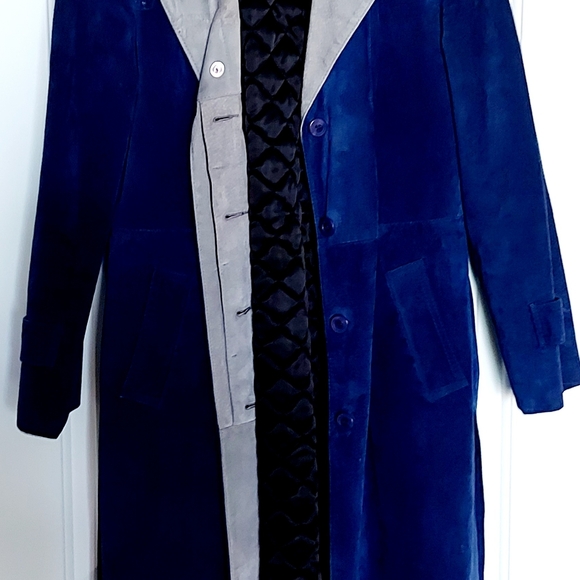Dark Blue grey  Suede and Polyester  Long Coat - L (L43xW48) - Picture 7 of 11